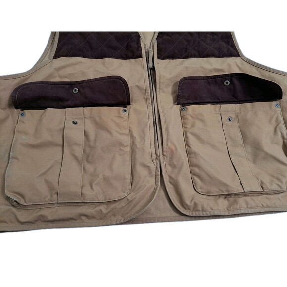 Cabelas Mens XL Hunting Field Cargo Vest Jacket Brown Khaki Zip Quilted Shooting - Picture 2 of 11